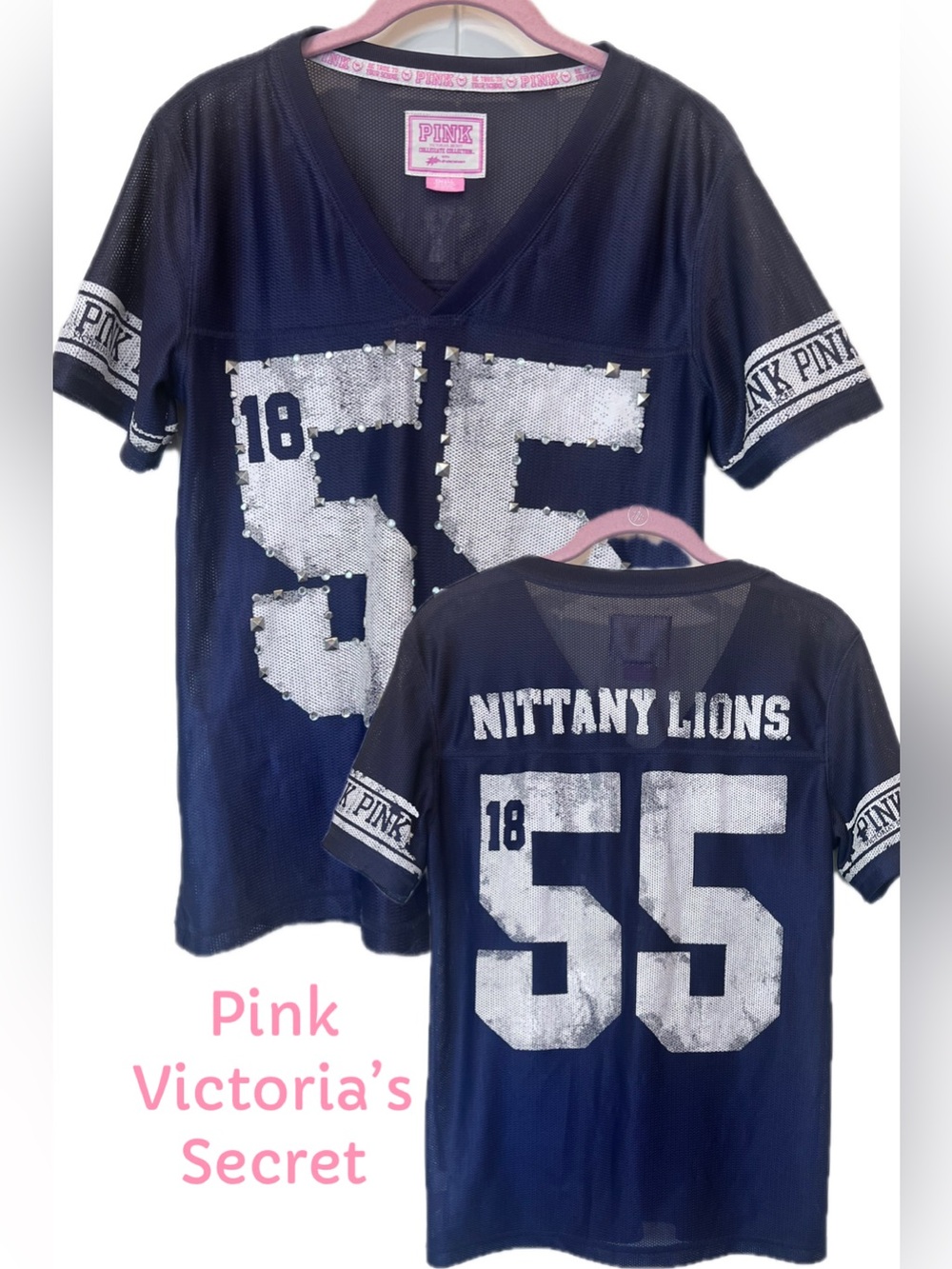 PINK Victoria's Secret Nittany Lions Penn State BLING Jersey 55 18 Sz Small